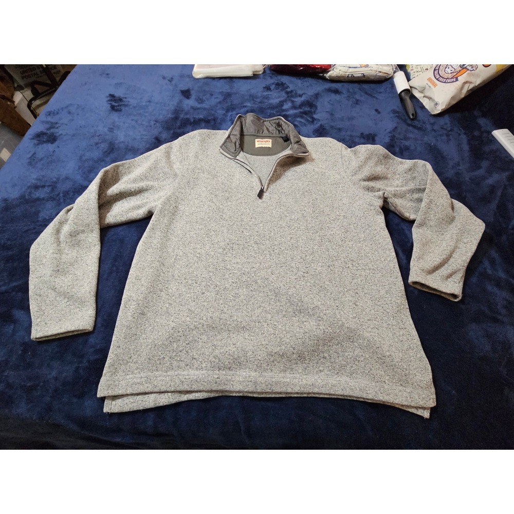 Wrangler Authentics Mens Gray Heather Quarter Zip Fleece Pullover Sweater Large